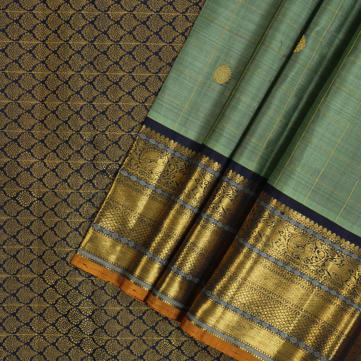 Hayagrivas Handloom Cement Green Kanjivaram Silk Saree with Karum Neelam Border KBF110D3-1
