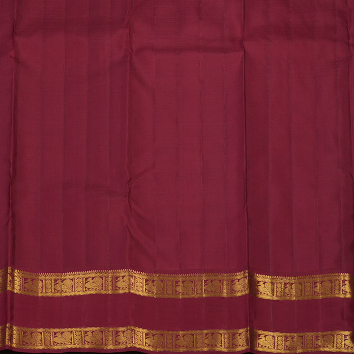 Hayagrivas Handloom Elaichi Green Kanjivaram Silk Saree with Maroon Border KBF112D1-1
