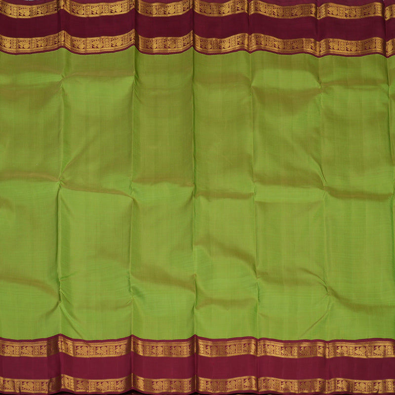 Hayagrivas Handloom Elaichi Green Kanjivaram Silk Saree with Maroon Border KBF112D1-1