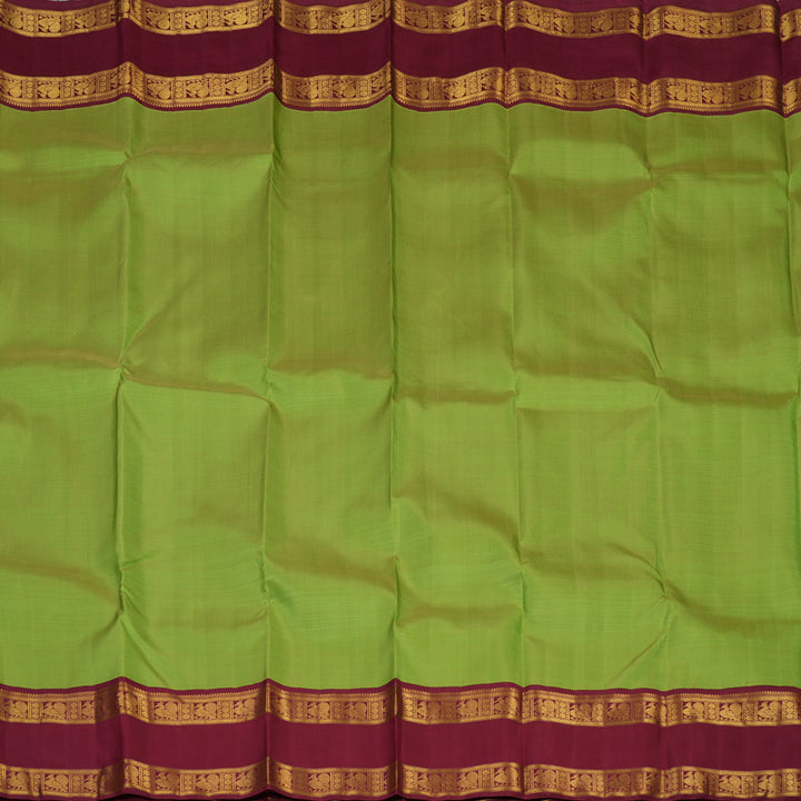 Hayagrivas Handloom Elaichi Green Kanjivaram Silk Saree with Maroon Border KBF112D1-1