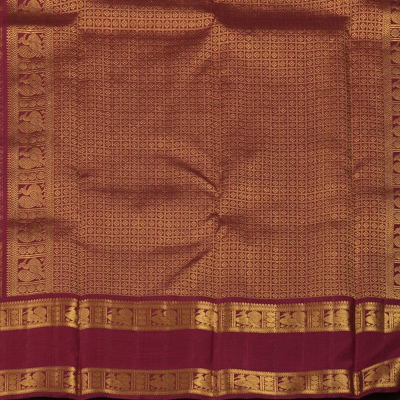 Hayagrivas Handloom Elaichi Green Kanjivaram Silk Saree with Maroon Border KBF112D1-1
