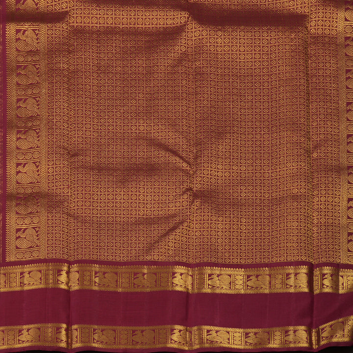 Hayagrivas Handloom Elaichi Green Kanjivaram Silk Saree with Maroon Border KBF112D1-1
