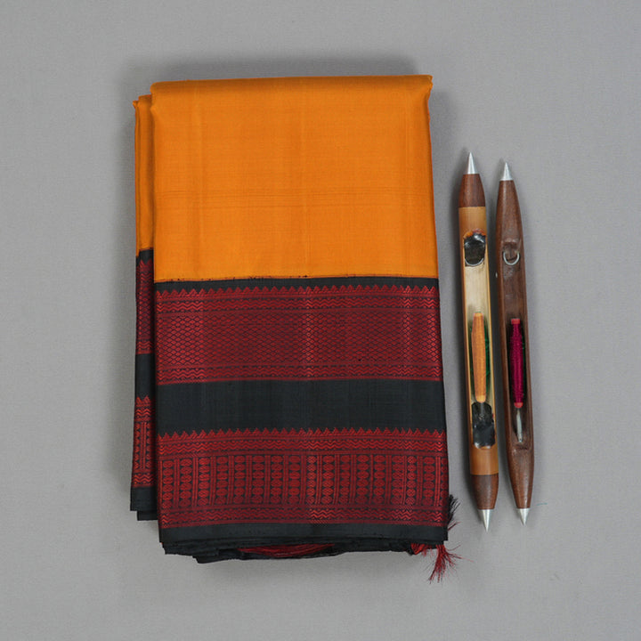 Hayagrivas Handloom Carrot Orange Kanjivaram Silk Saree with Black Border KBF112D1-2