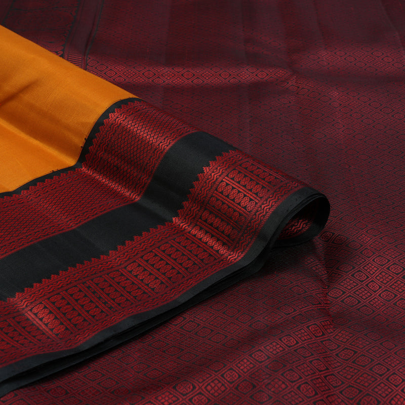 Hayagrivas Handloom Carrot Orange Kanjivaram Silk Saree with Black Border KBF112D1-2