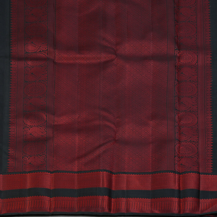 Hayagrivas Handloom Carrot Orange Kanjivaram Silk Saree with Black Border KBF112D1-2
