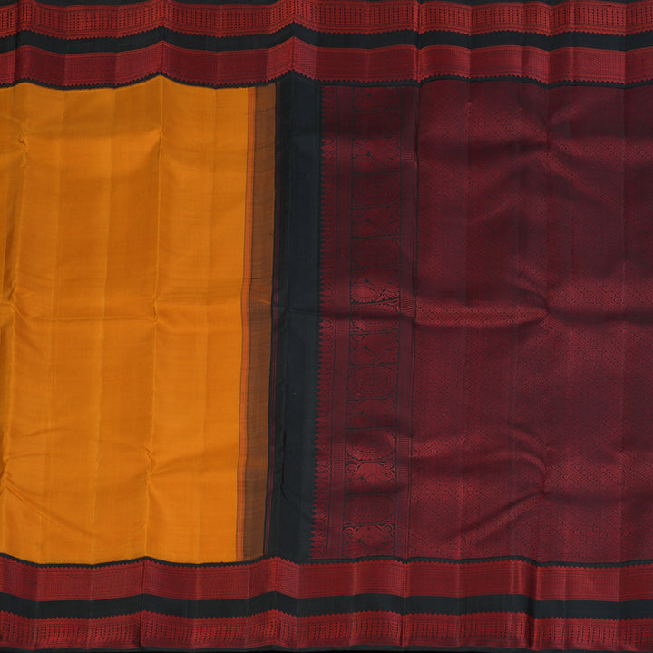 Hayagrivas Handloom Carrot Orange Kanjivaram Silk Saree with Black Border KBF112D1-2