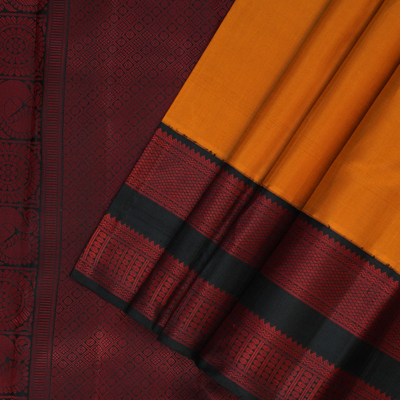 Hayagrivas Handloom Carrot Orange Kanjivaram Silk Saree with Black Border KBF112D1-2
