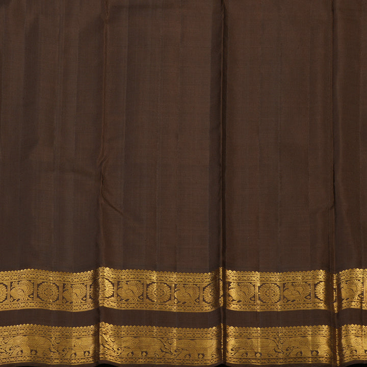 Hayagrivas Handloom Brick Red Kanjivaram Silk Saree with Chocolate Brown Border KBF112D1-3