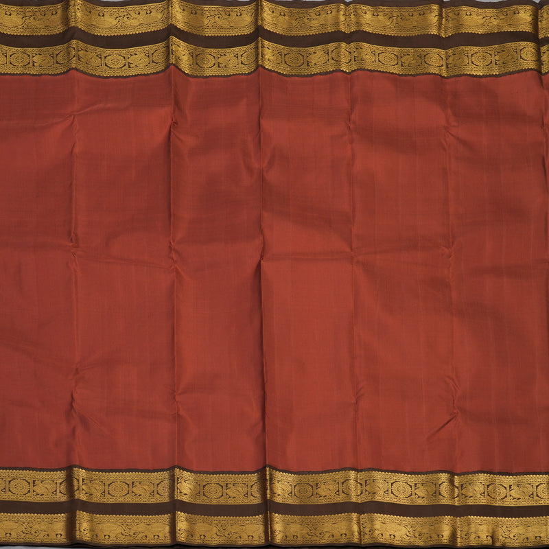 Hayagrivas Handloom Brick Red Kanjivaram Silk Saree with Chocolate Brown Border KBF112D1-3