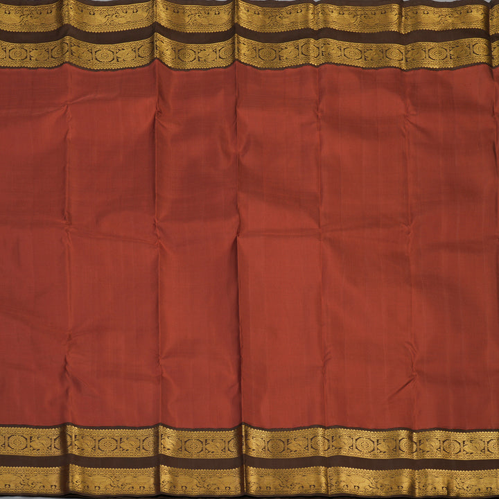 Hayagrivas Handloom Brick Red Kanjivaram Silk Saree with Chocolate Brown Border KBF112D1-3