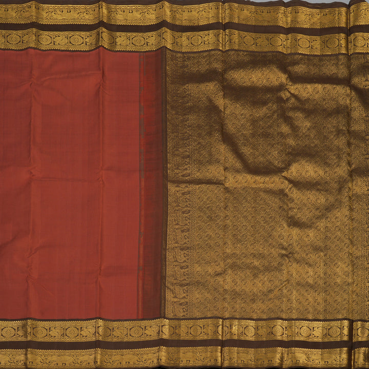 Hayagrivas Handloom Brick Red Kanjivaram Silk Saree with Chocolate Brown Border KBF112D1-3