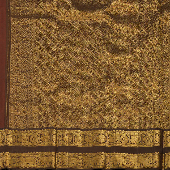 Hayagrivas Handloom Brick Red Kanjivaram Silk Saree with Chocolate Brown Border KBF112D1-3