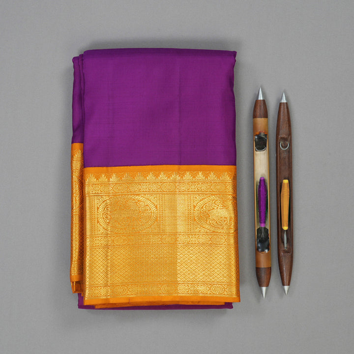 Hayagrivas Handloom Vadamalli Purple Kanjivaram Silk Saree with Orange Border KBF112D1-4