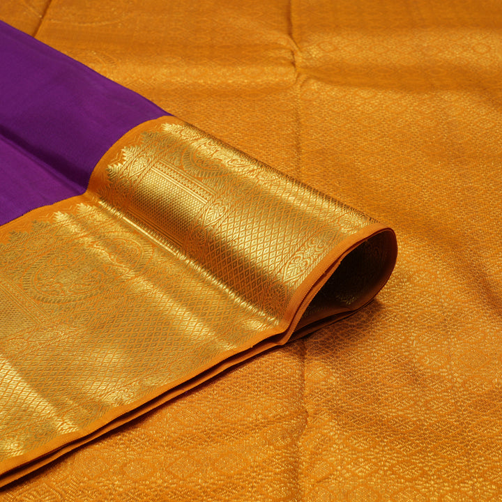 Hayagrivas Handloom Vadamalli Purple Kanjivaram Silk Saree with Orange Border KBF112D1-4