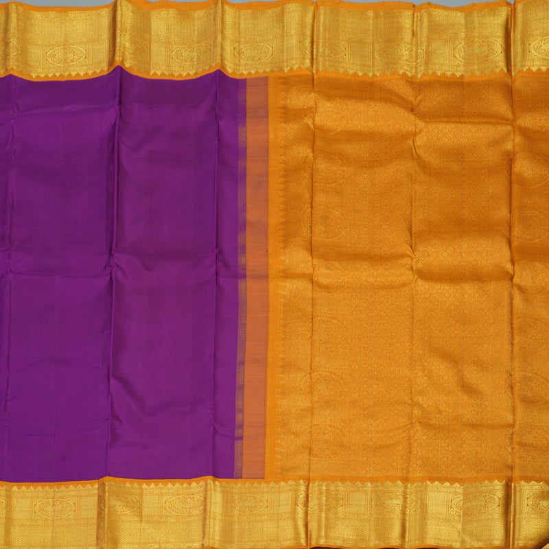 Hayagrivas Handloom Vadamalli Purple Kanjivaram Silk Saree with Orange Border KBF112D1-4