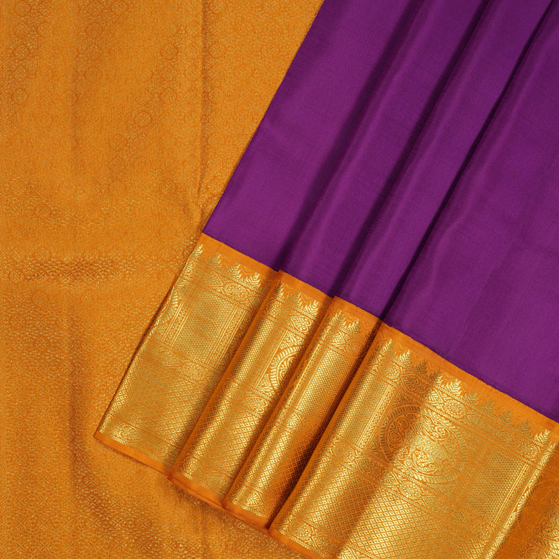Hayagrivas Handloom Vadamalli Purple Kanjivaram Silk Saree with Orange Border KBF112D1-4
