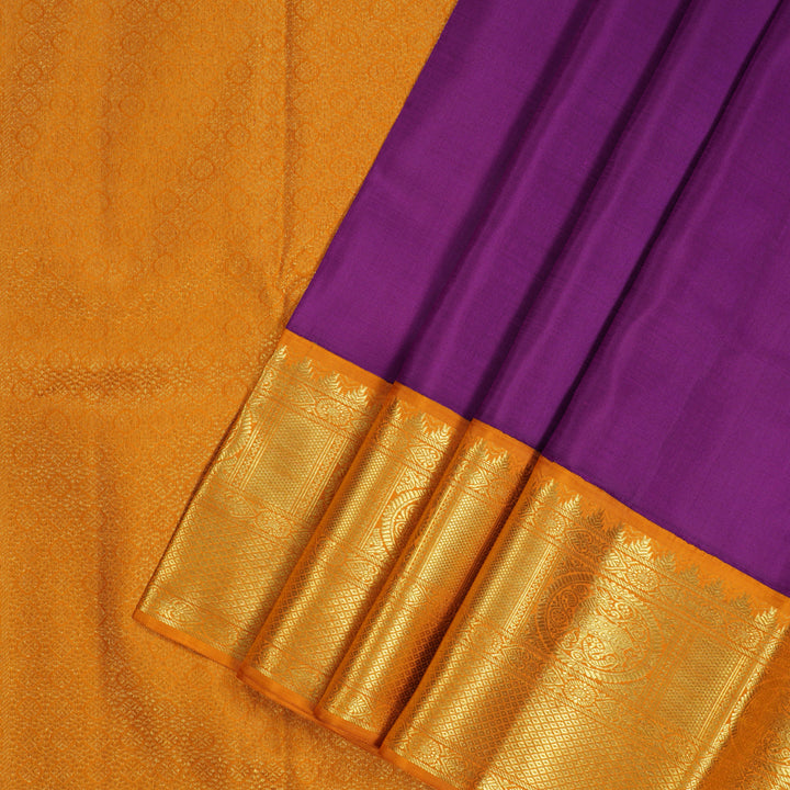 Hayagrivas Handloom Vadamalli Purple Kanjivaram Silk Saree with Orange Border KBF112D1-4