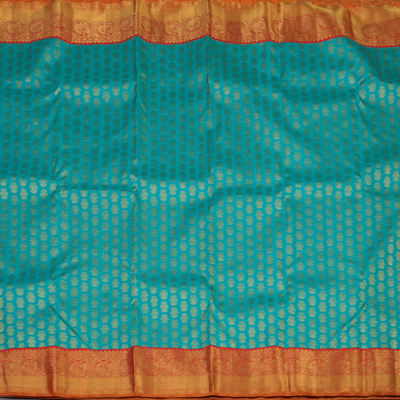 Hayagrivas Handloom Teal Blue Kanjivaram Silk Saree with Red Border KBF113D3-1