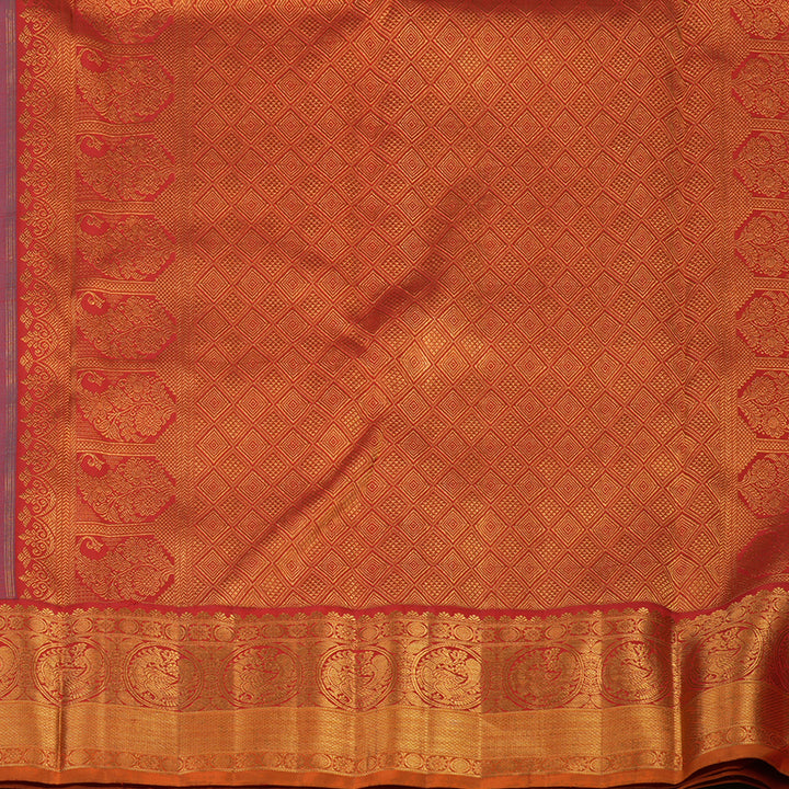 Hayagrivas Handloom Teal Blue Kanjivaram Silk Saree with Red Border KBF113D3-1