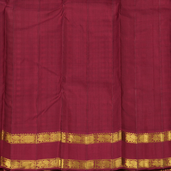 Hayagrivas Handloom Black & White Checks Kanjivaram Silk Saree with Maroon Border KBF116D8-1