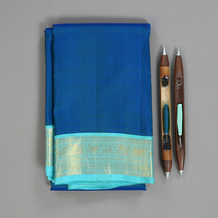 Hayagrivas Handloom Peacock Blue Kanjivaram Silk Saree with Powder Blue Border KBF117D1-1