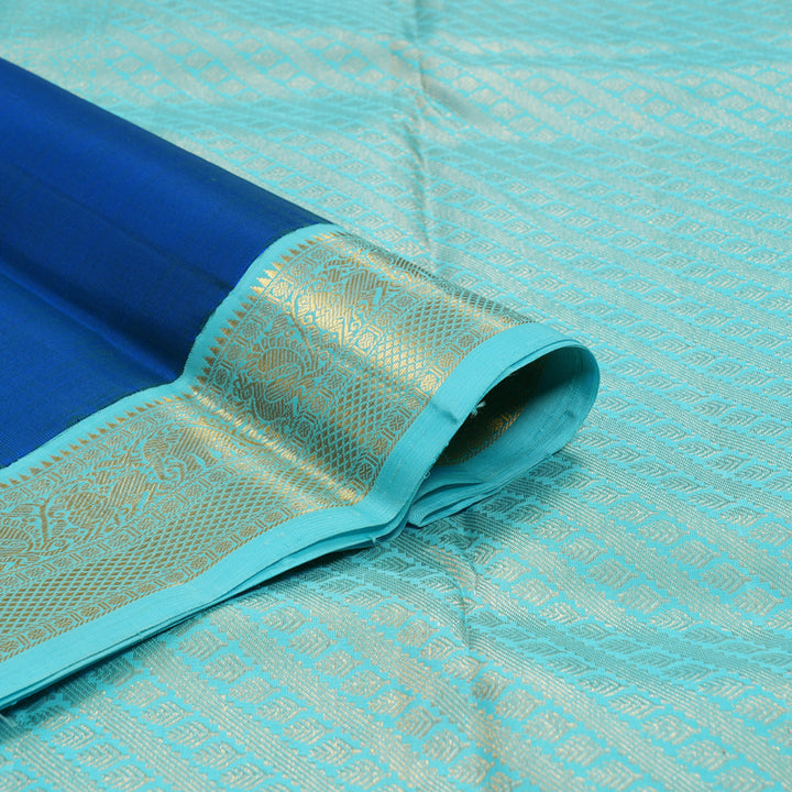 Hayagrivas Handloom Peacock Blue Kanjivaram Silk Saree with Powder Blue Border KBF117D1-1