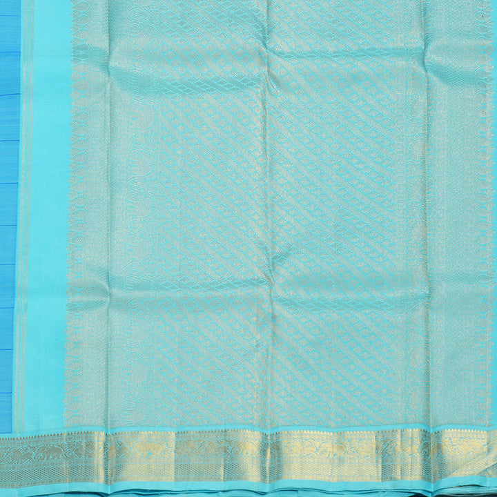 Hayagrivas Handloom Peacock Blue Kanjivaram Silk Saree with Powder Blue Border KBF117D1-1
