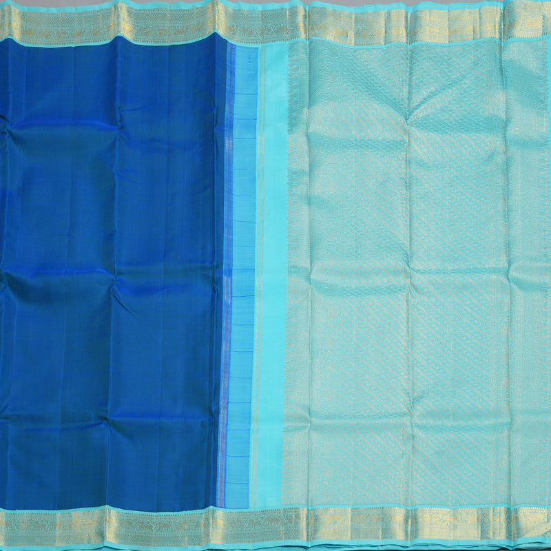 Hayagrivas Handloom Peacock Blue Kanjivaram Silk Saree with Powder Blue Border KBF117D1-1