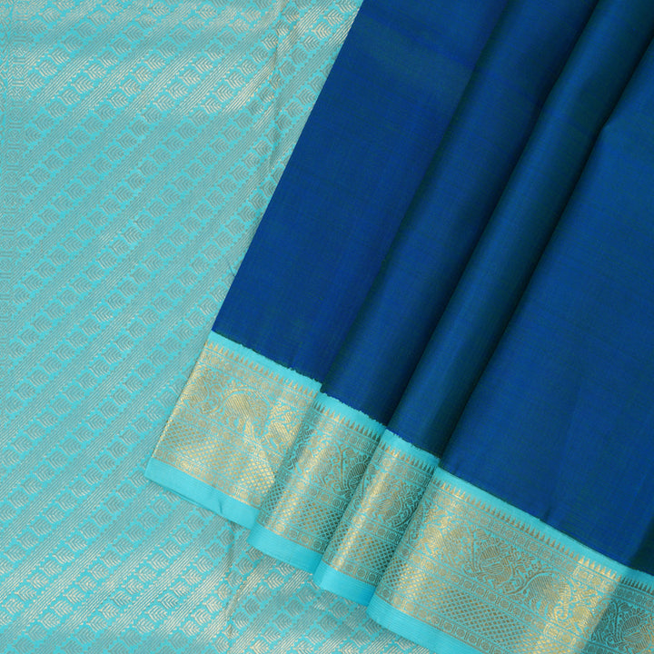 Hayagrivas Handloom Peacock Blue Kanjivaram Silk Saree with Powder Blue Border KBF117D1-1