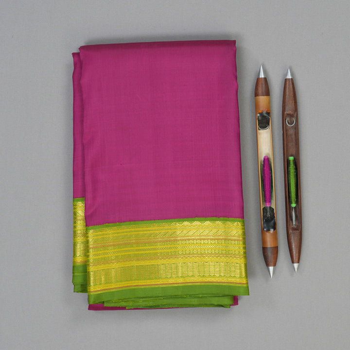 Hayagrivas Handloom Vadamalli Purple Kanjivaram Silk Saree with Parrot Green Border KBF117D1-2
