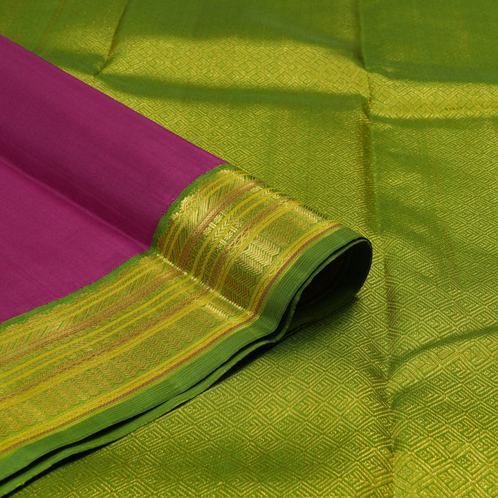 Hayagrivas Handloom Vadamalli Purple Kanjivaram Silk Saree with Parrot Green Border KBF117D1-2