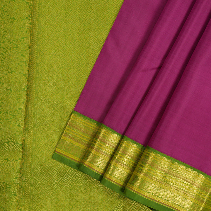 Hayagrivas Handloom Vadamalli Purple Kanjivaram Silk Saree with Parrot Green Border KBF117D1-2