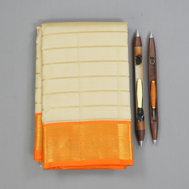 Hayagrivas Handloom Sandal Kanjivaram Silk Saree with Orange Border KBF118D2-1