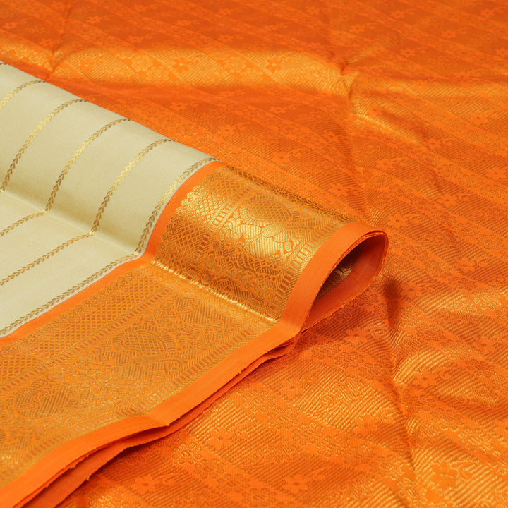 Hayagrivas Handloom Sandal Kanjivaram Silk Saree with Orange Border KBF118D2-1