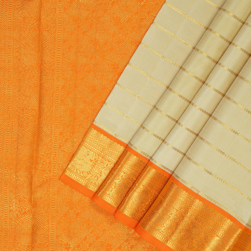 Hayagrivas Handloom Sandal Kanjivaram Silk Saree with Orange Border KBF118D2-1