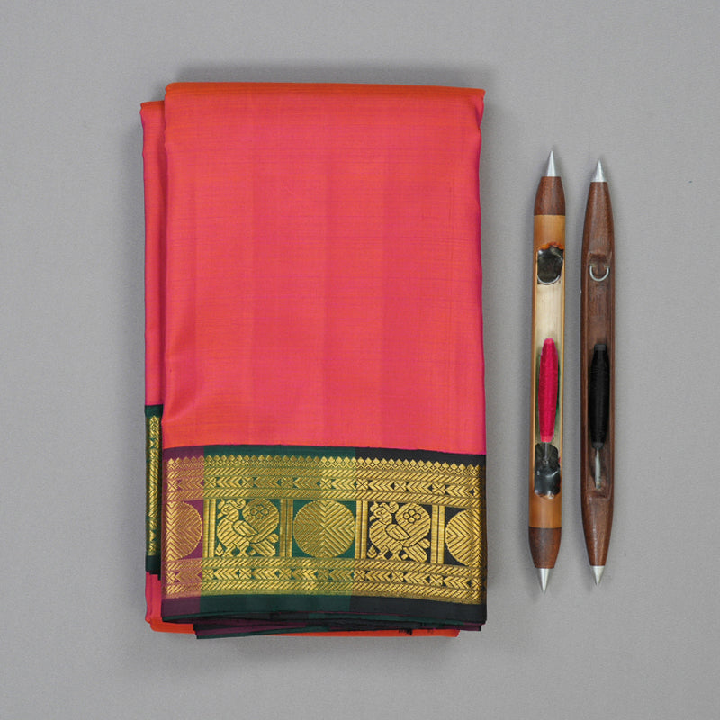 Hayagrivas Handloom Pink Kanjivaram Silk Saree with Multicolour Border KBF119D2-1