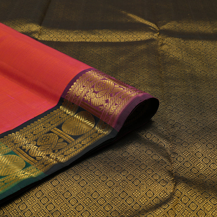 Hayagrivas Handloom Pink Kanjivaram Silk Saree with Multicolour Border KBF119D2-1