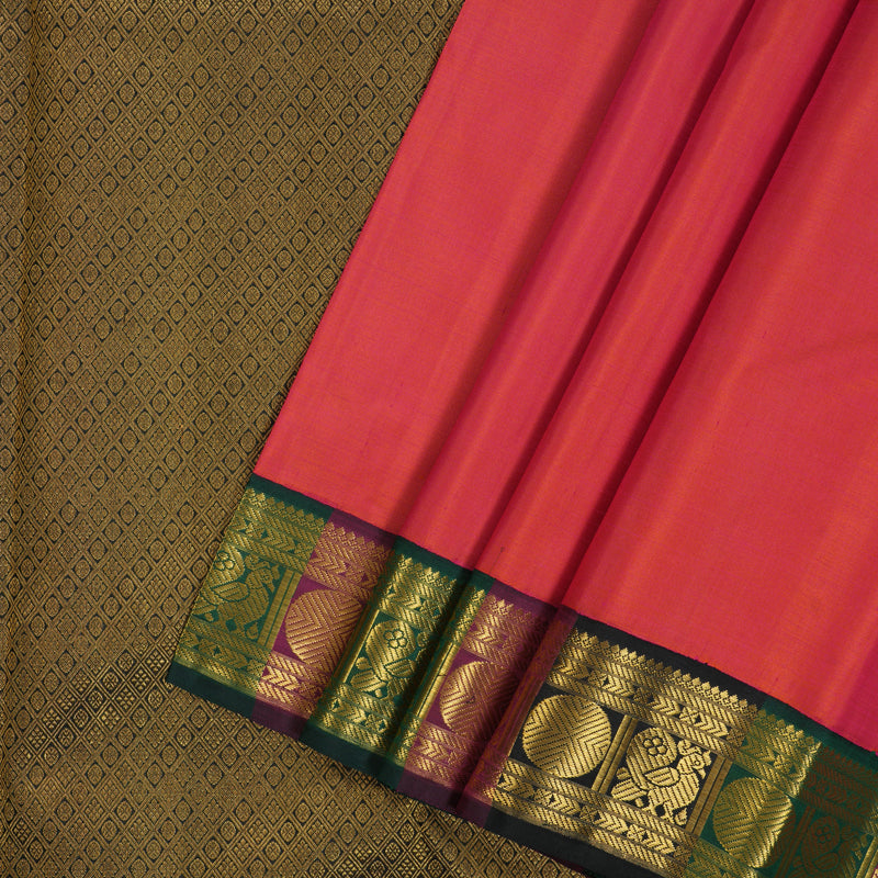 Hayagrivas Handloom Pink Kanjivaram Silk Saree with Multicolour Border KBF119D2-1