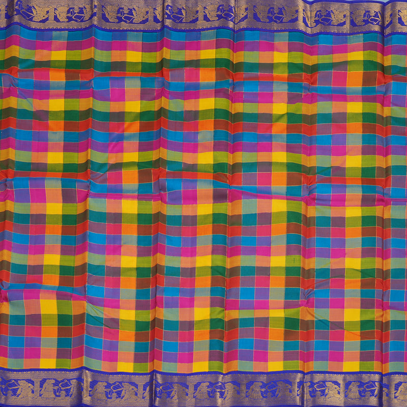 Hayagrivas Handloom Multicolour Checks Kanjivaram Silk Saree with MS Blue Border KBF11D10-1