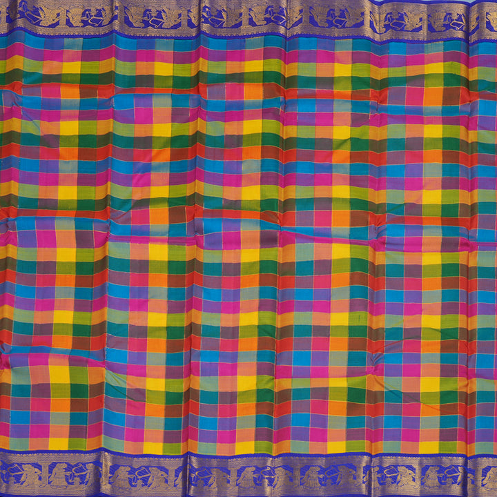 Hayagrivas Handloom Multicolour Checks Kanjivaram Silk Saree with MS Blue Border KBF11D10-1