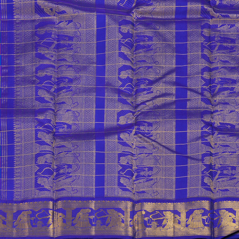 Hayagrivas Handloom Multicolour Checks Kanjivaram Silk Saree with MS Blue Border KBF11D10-1