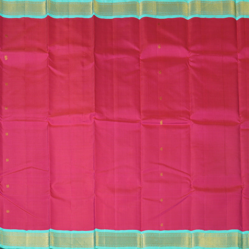 Hayagrivas Handloom Rani Pink Kanjivaram Silk Saree with Teal Border KBF11D13-1
