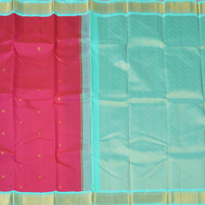 Hayagrivas Handloom Rani Pink Kanjivaram Silk Saree with Teal Border KBF11D13-1