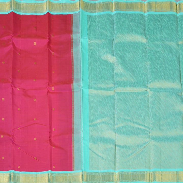 Hayagrivas Handloom Rani Pink Kanjivaram Silk Saree with Teal Border KBF11D13-1