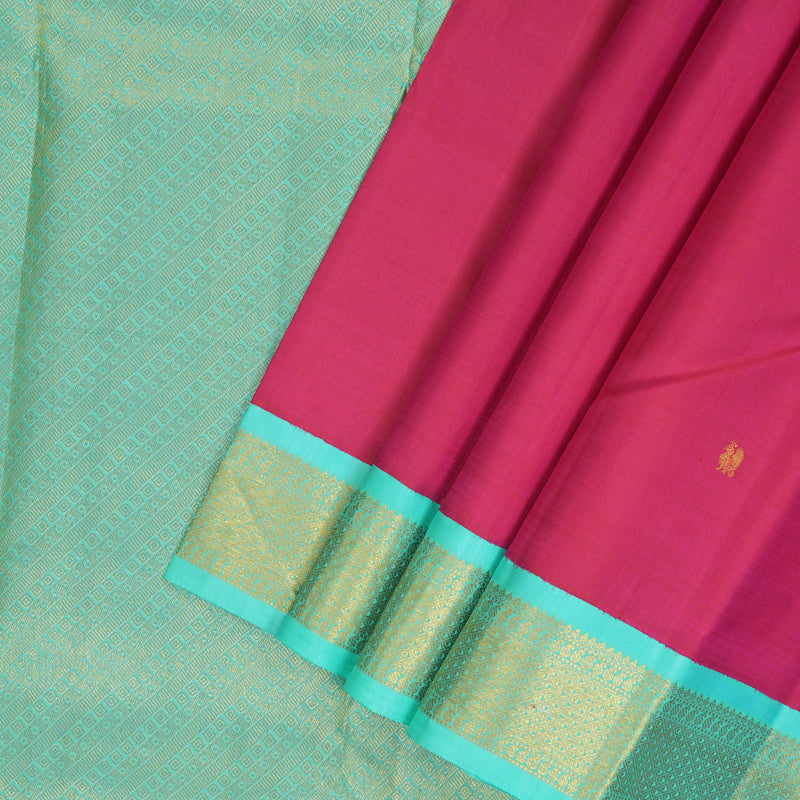 Hayagrivas Handloom Rani Pink Kanjivaram Silk Saree with Teal Border KBF11D13-1