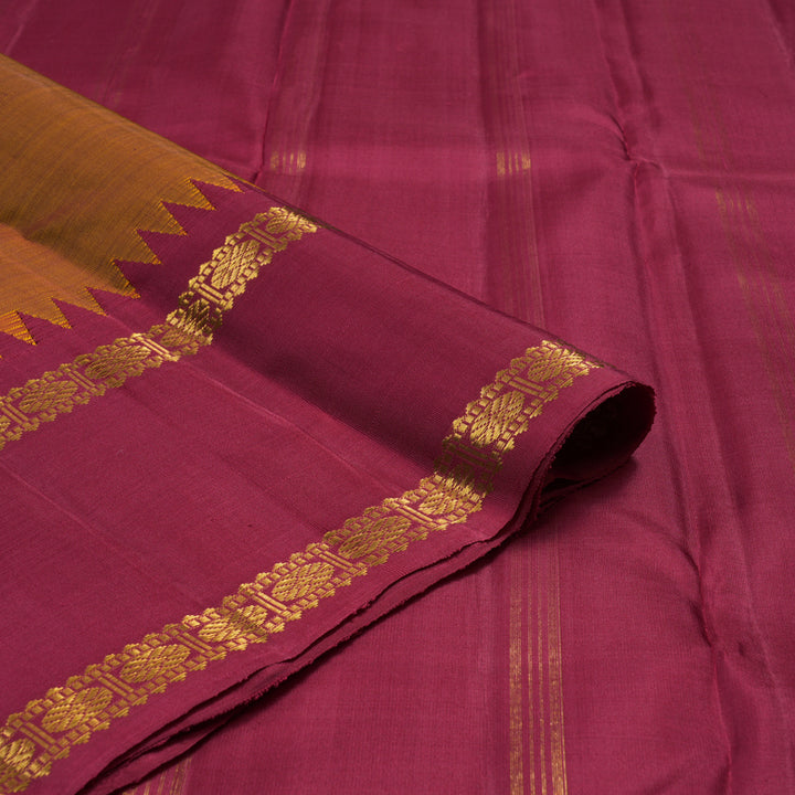 Hayagrivas Handloom Sunset Orange Kanjivaram Silk Saree with Maroon Border KBF11D4-1