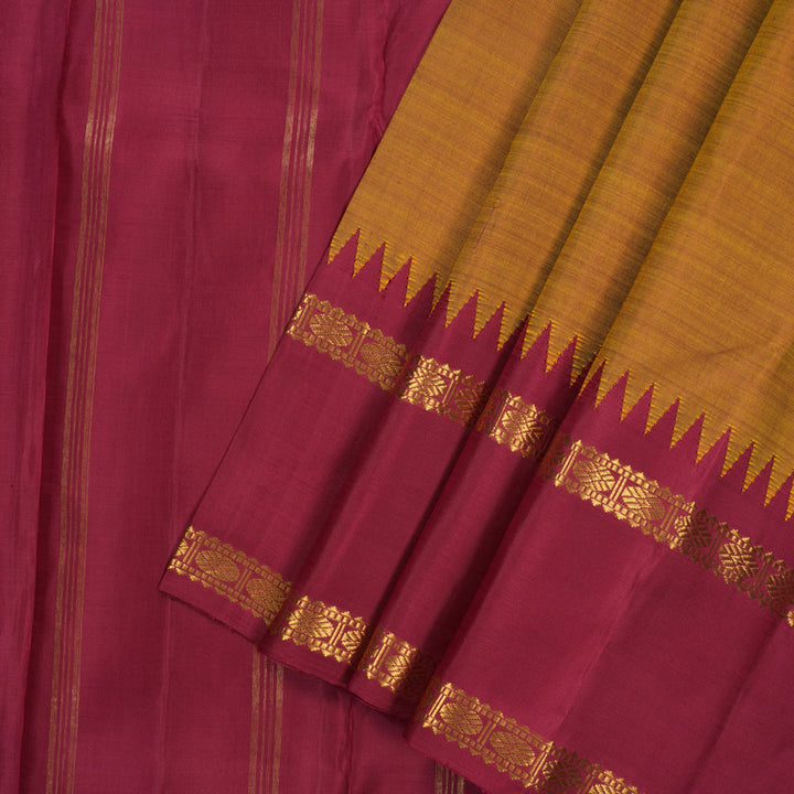 Hayagrivas Handloom Sunset Orange Kanjivaram Silk Saree with Maroon Border KBF11D4-1