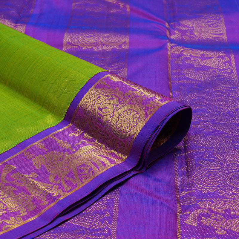 Hayagrivas Handloom Fluorescent Green Kanjivaram Silk Saree with Purple Border KBF11D5-1