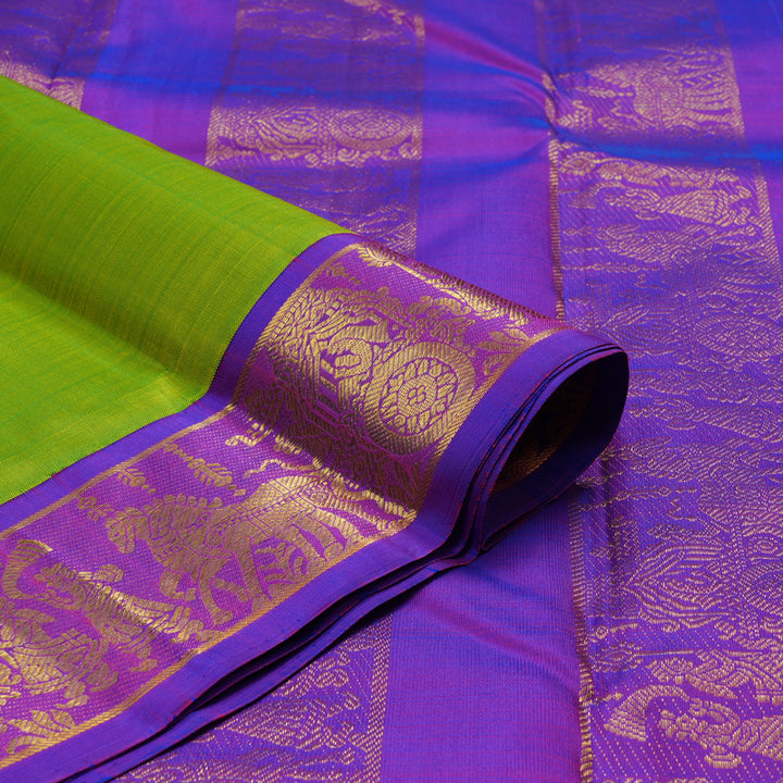 Hayagrivas Handloom Fluorescent Green Kanjivaram Silk Saree with Purple Border KBF11D5-1