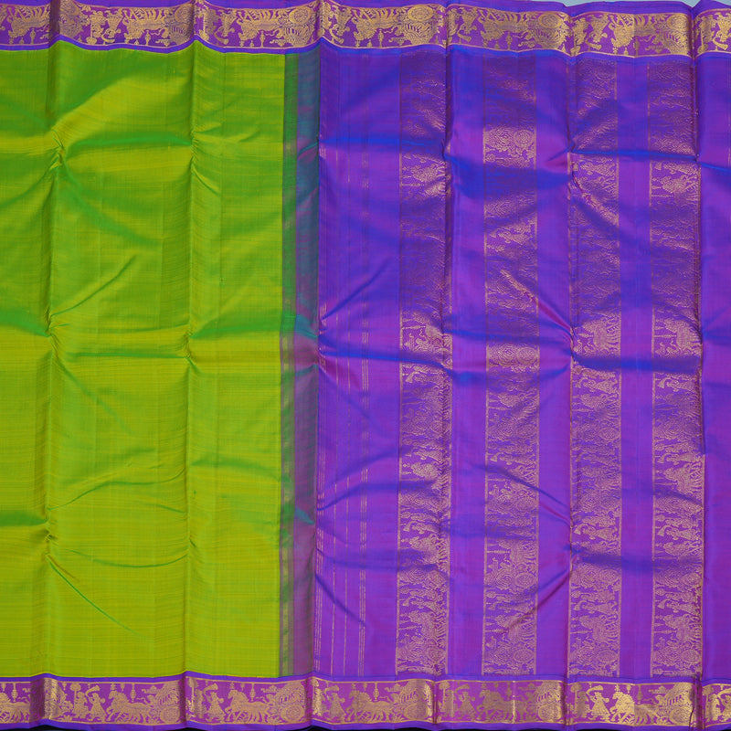 Hayagrivas Handloom Fluorescent Green Kanjivaram Silk Saree with Purple Border KBF11D5-1